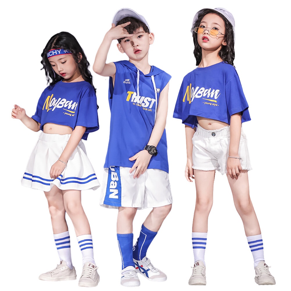 Bộ Trang Phục Nhảy Hip Hop Gồm Áo + Chân Váy Ngắn Phong Cách Hip Hop Cho Bé 4-16 Tuổi