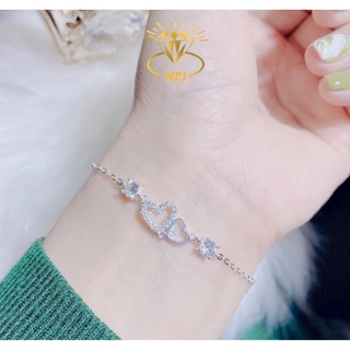Lắc tay tim đôi , Vòng tay xinh xắn cho nữ Bạc Ta 100% ⚡ SIÊU RẺ ⚡-Bạc npj
