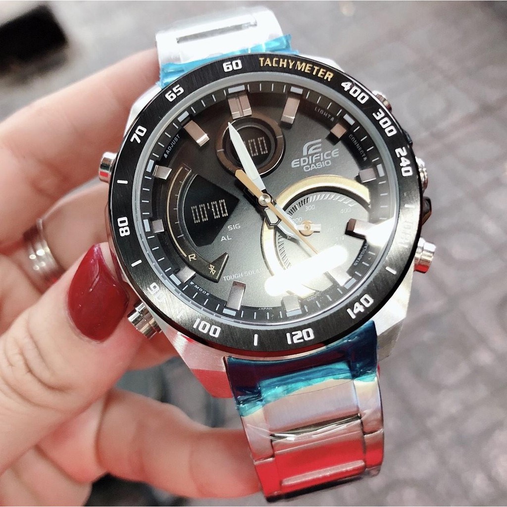 Đồng hồ nam Casio Edifice ECB-900DC dây bạc mặt đen sang trọng