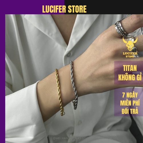 Vòng Tay Bạc Nam Unisex Cá Tính Titan Không Gỉ Đẹp Cuban Xoắn Ốc Smooth Men's Lucifer Store Lắc Tay Phong Cách - Smooth