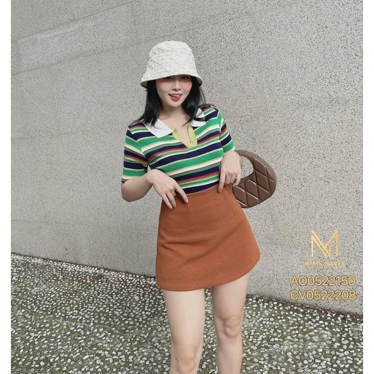 ÁO LEN KẺ CỔ POLO CHẤT LEN MONGTOGHI CO GIÃN DÁNG ÔM GỌN MS12556