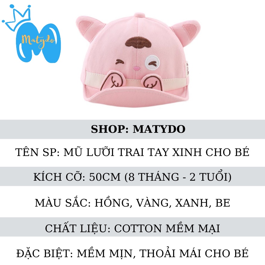 Mũ cho bé gái bé trai MATYDO nón lưỡi trai tay xinh cute đáng yêu phụ kiện mũ nón mùa hè