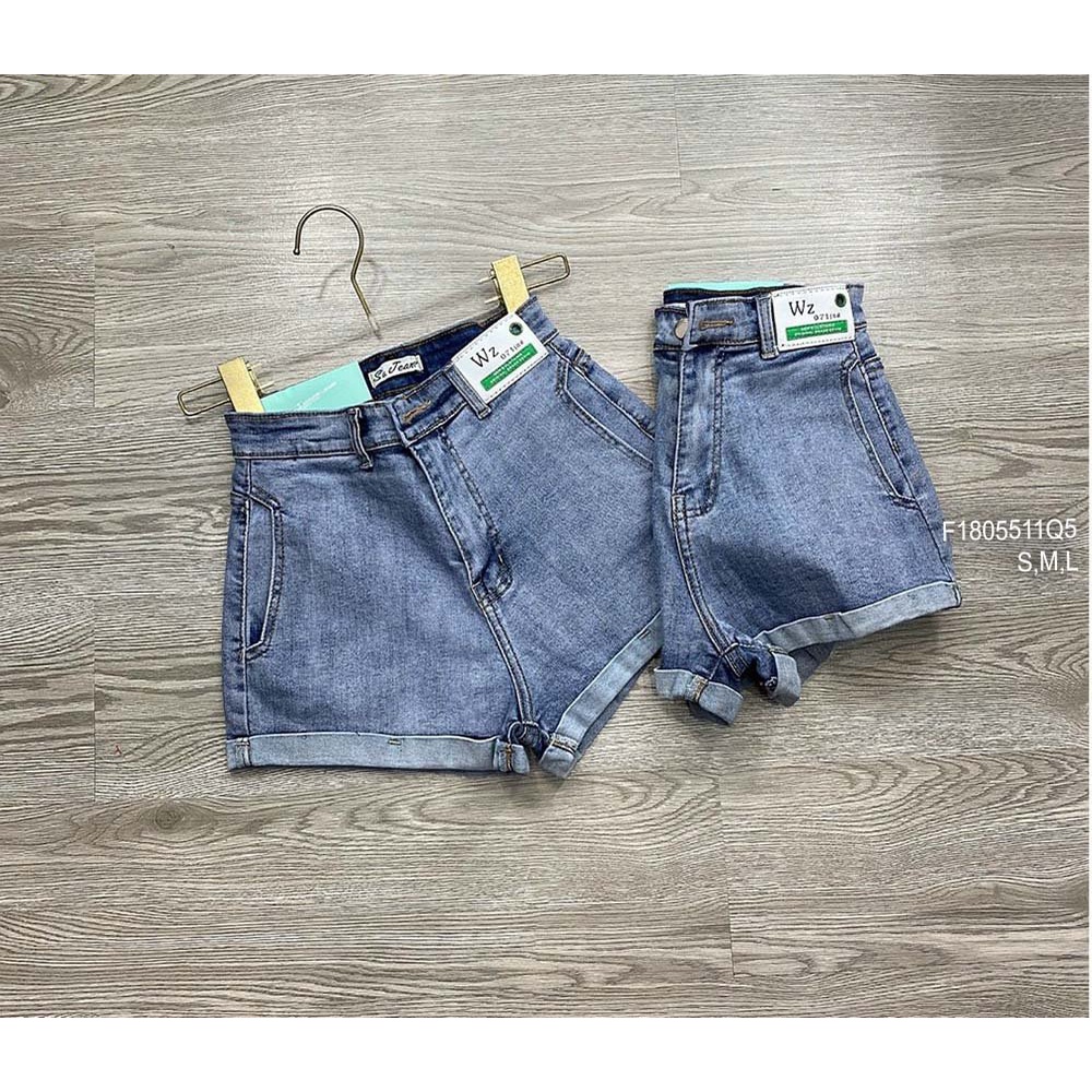 Quần short jean lật lai lưng cao gắn mác chữ hàng đẹp!
