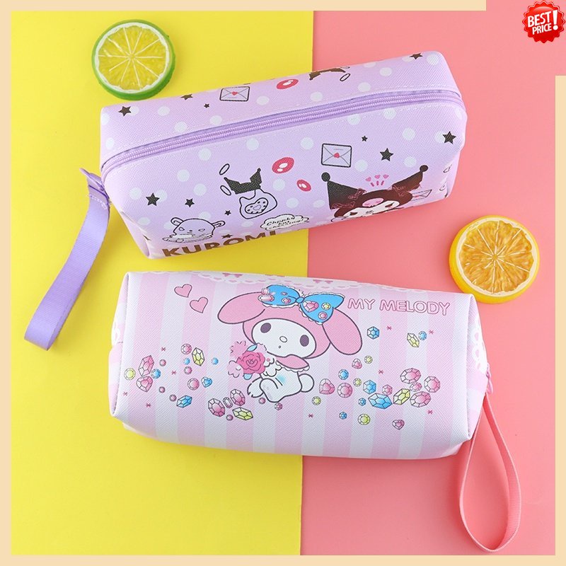 SANRIO Hộp Đựng Bút Bằng Da PU Họa Tiết Hoạt Hình Kuromi Melody Đáng Yêu