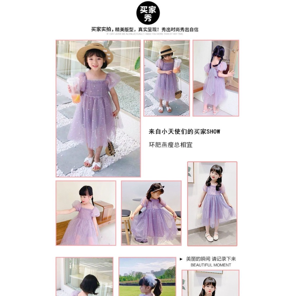 Đầm Công Chúa Tay Phồng Phối Ren Lưới Thời Trang Mùa Hè Cho Bé Gái Từ 3 Đến 4-5 - 6 Đến 7 Đến 8 Đến 9 Đến 10 Đến 11-12 Tuổi