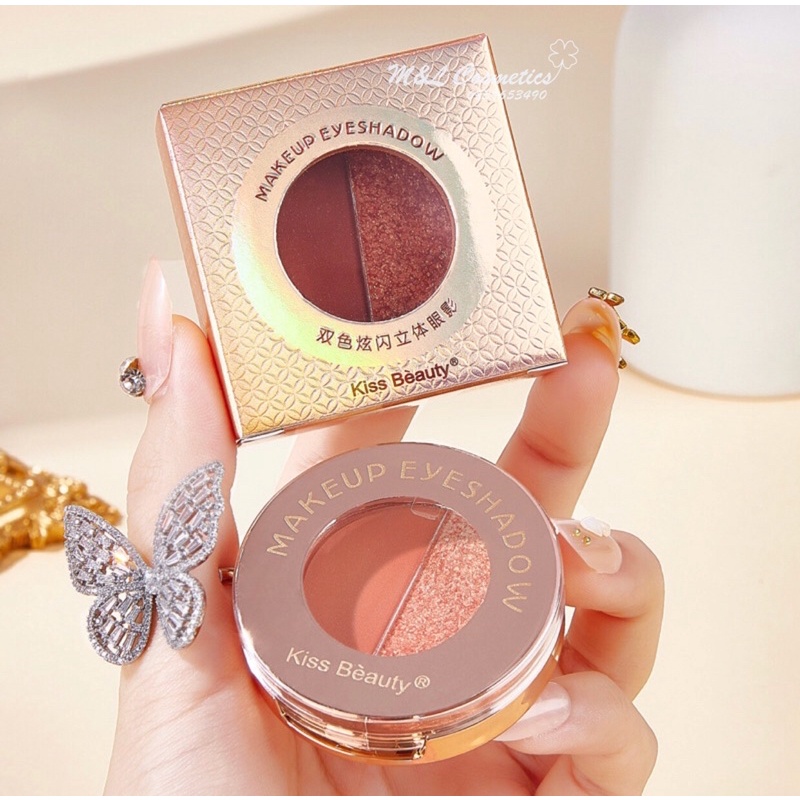 Phấn mắt Kiss Beauty 2 ngăn có nhũ