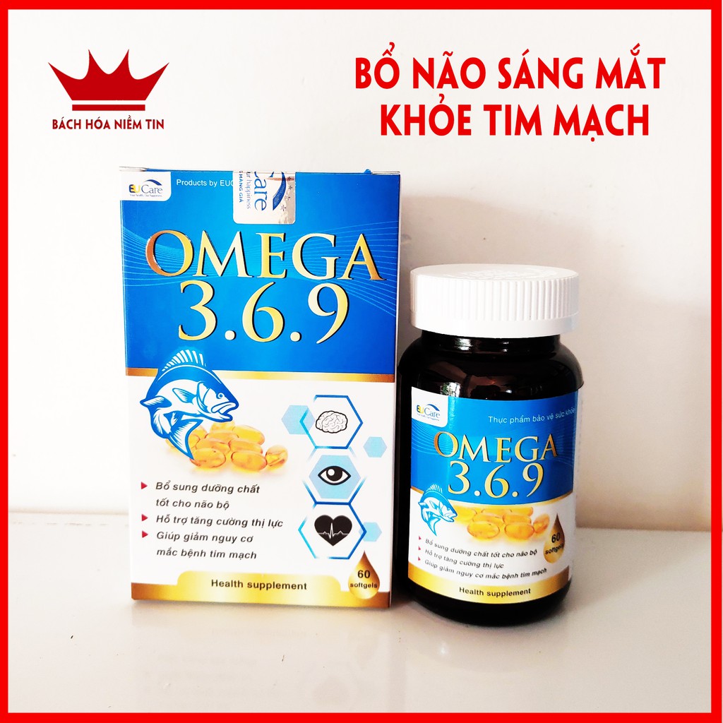 Hộp 60 viên dầu cá Omega 369 bổ não, sáng mắt, khỏe tim mạch- chuẩn GMP Bộ Y tế