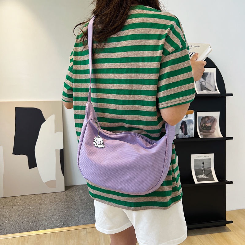 Túi Đeo Chéo Một Bên Vai Màu Trơn Phong Cách Harajuku Nhật Bản Đơn Giản Dễ Phối Đồ Cho Học Sinh