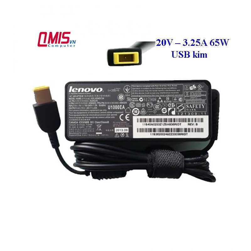 Sạc laptop LENOVO 20V-3.25A (USB kim) - Lenovo B40-45, B50-30, M5400., ThinkPad Edge E550 X1 Carbon 20A7, 20A8