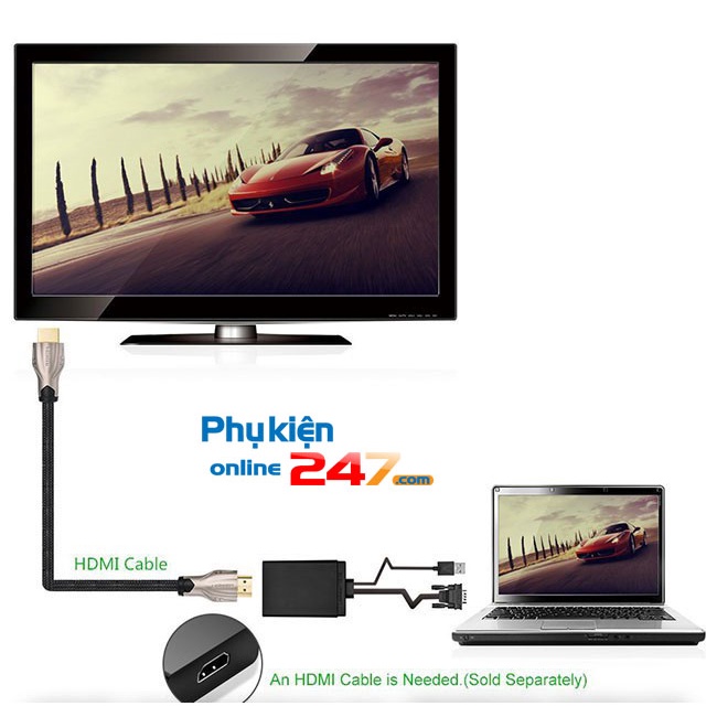 Cáp chuyển cổng VGA máy tính ra cổng HDMI tivi