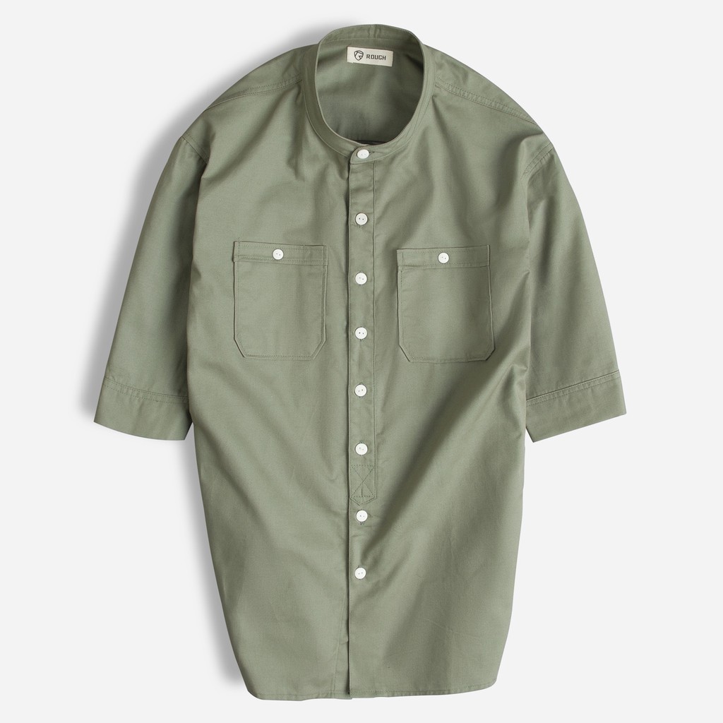 Áo Sơ Mi Nam ROUGH Cổ Trụ, Ngắn Tay, Chất Liệu Kaki Siêu Nhẹ, Mát Mẻ