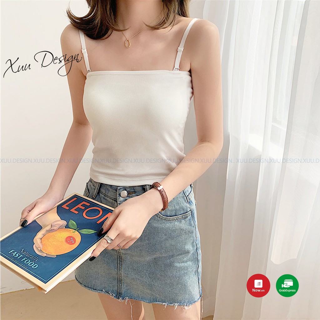 Áo hai dây vải thun cotton co giãn tốt Xuu, chất đẹp dáng ôm AD02