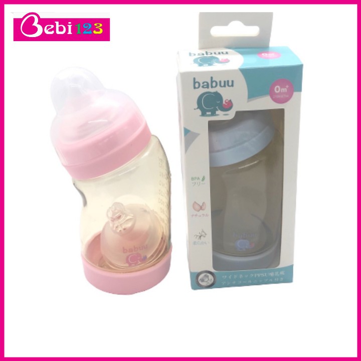 Bình sữa PPSU nghiêng Baby BaBuu Nhật Bản tặng kèm núm ty 180ml &amp; 260ml cho bé