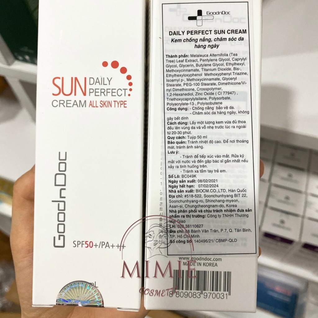 [CHÍNH HÃNG] Kem Chống Nắng Goodndoc Sun Daily Perfect Cream Chống Nắng, Nâng Tông, Dưỡng Ẩm SPF 50/PA +++ 50ml