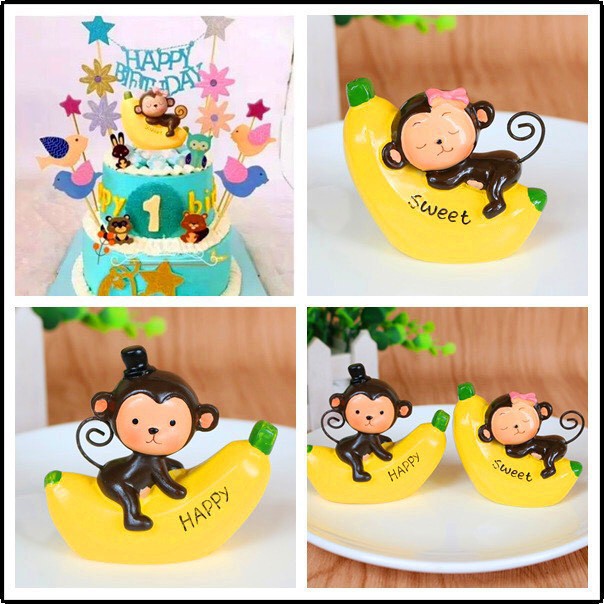 con vật trang trí bánh sinh nhật [FREESHIP] cặp khỉ chuối