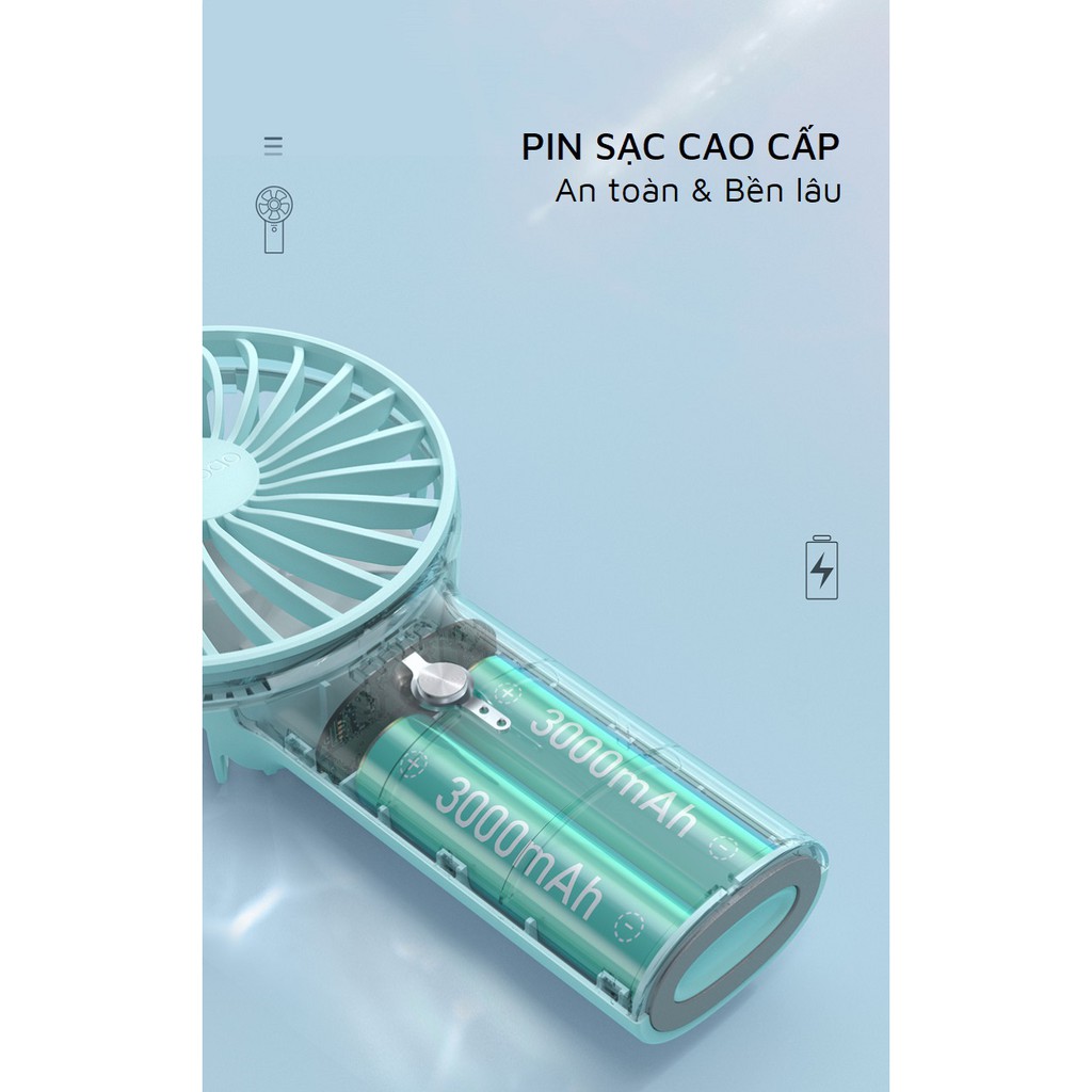 Quạt sạc tích điện mini cầm tay có thể đặt bàn Yoobao F3 6000/3000mAh  có thể chạy 32 giờ liên tục - Chính Hãng Yoobao