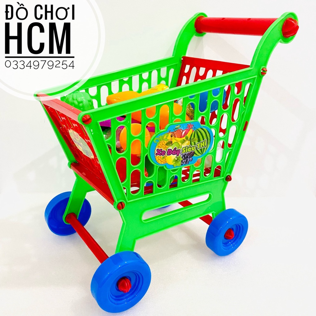 [GỒM CẢ TRÁI CÂY] Đồ chơi túi xe đẩy siêu thị CAO 38CM dành cho bé thích nấu ăn, nhà bếp, cắt thái hoa quả, đồ hàng 0264