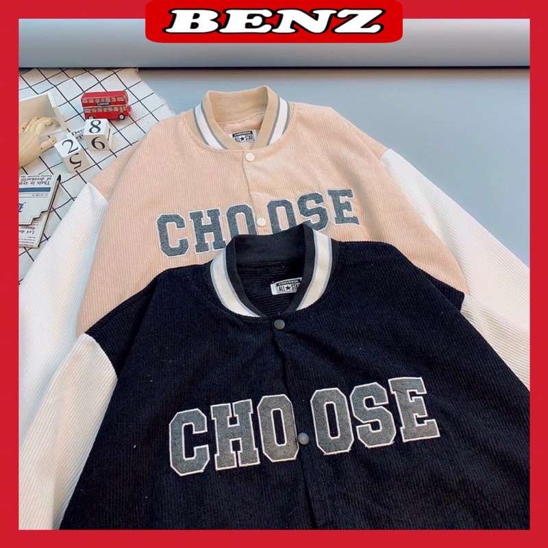 Áo khoác nhung bomber nam nữ from rộng unisex thêu chữ CHOOSE khoác nhug tăm 2 lớp phong cách Hàn Quốc BZ 1009