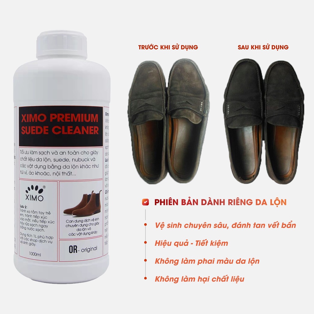 Can dung dịch vệ sinh chăm sóc da lộn XIMO Premium Suede Cleaner phù hợp cho các đại lý - 1000ml