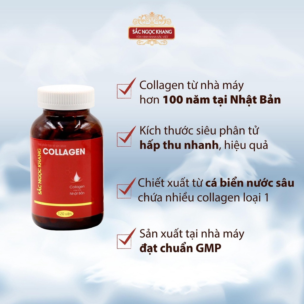 Collagen Sắc Ngọc Khang thế hệ mới 100% nguyên liệu nhập khẩu từ Nhật Bản [Hộp 120 viên]