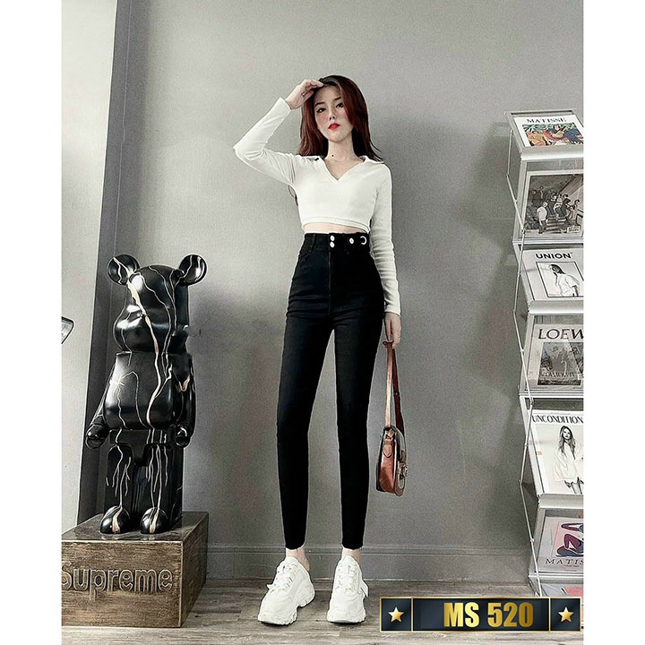 Quần jean nữ đẹp lưng cao dáng ôm chất jean cotton co giãn tốt mặc tôn dáng thoải mái MS520