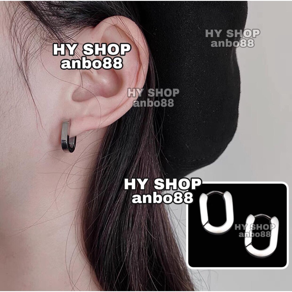 khuyên tai bông tai titan chữ U gập khối không dị ứng không gỉ không đen cho nam và nữ unisex bts