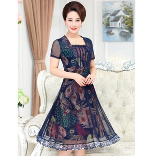Váy đầm trung niên dự tiệc họa tiết 2019