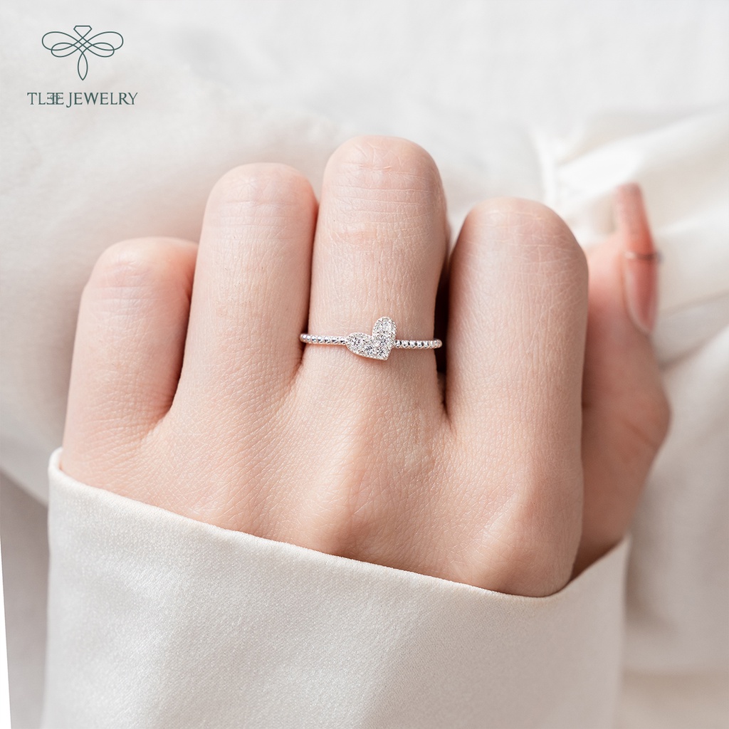 Nhẫn bạc nữ TLEE dây hạt mảnh trái tim đáng yêu NCJ A0185