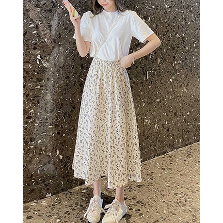 Chân Váy Dài Lưng Cao Họa Tiết Hoa Phong Cách Hàn Quốc