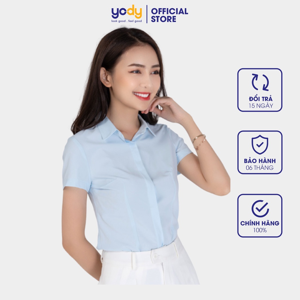Áo sơ mi nữ YODY tay ngắn công nghệ nano kháng khuẩn khử mùi hiệu quả SCN3000