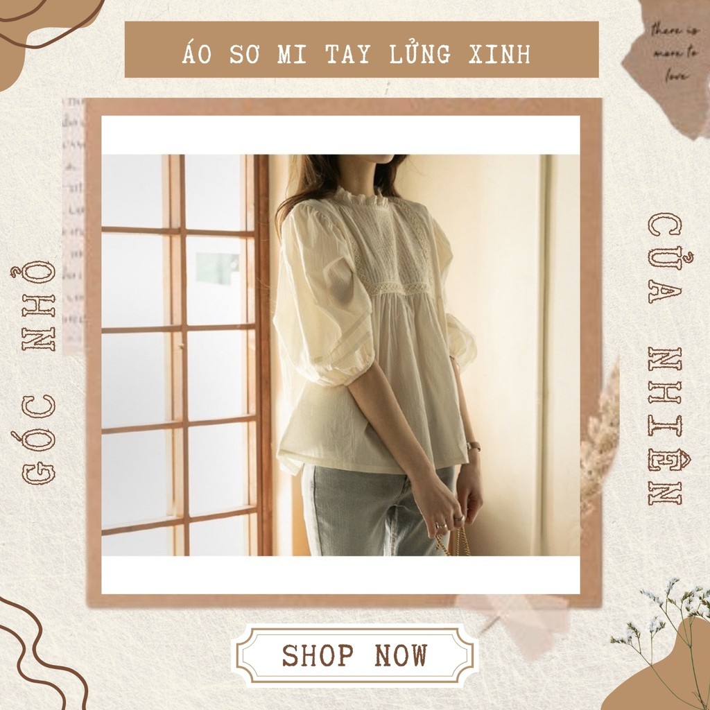 Áo Sơ Mi Nữ Tay Bồng Cổ Viền Ren Xếp Ly Ngực Ullzzang (ẢNH THẬT+VIDEO)