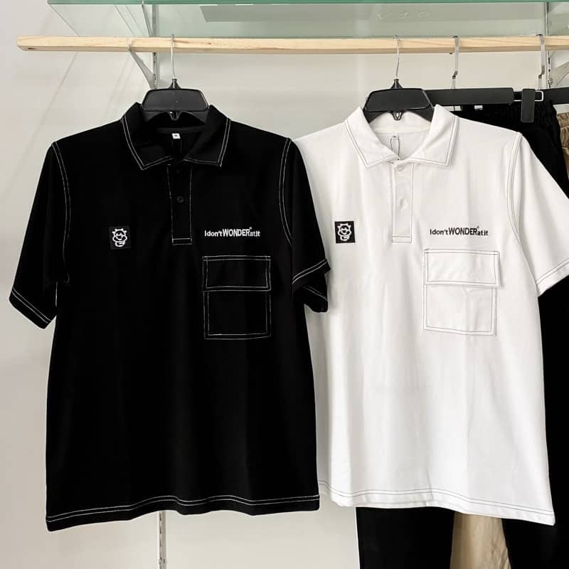 Polo Unisex form rộng WONDER màu ĐEN/TRẮNG  Chất da cá form nam nữ unisex/Áo thun có cổ Jaystoree2