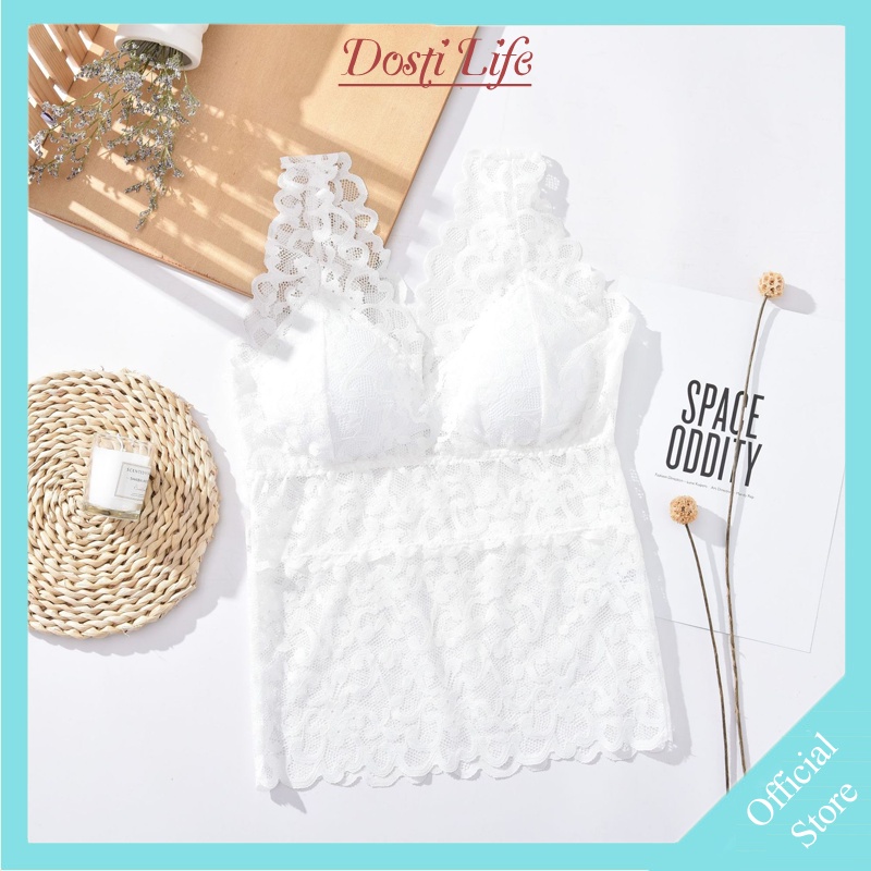Áo Bra Ren Dáng Dài Thân Đệm Vừa Nâng Ngực Chống Chảy Xệ Cổ Tim Dosti Life AL302