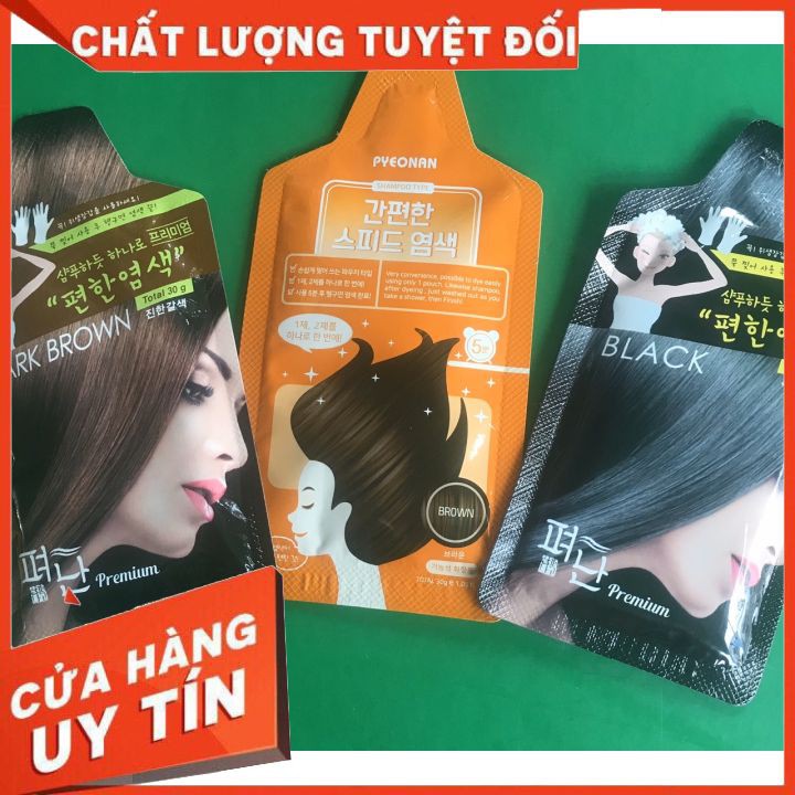 [ CHÍNH HÃNG] gói  gội nhuộm  thảo dươc PYEONAN hàn quốc 30g  , có 3 mau, đen  nâu đen nâu socola  cho ban mái tóc như ý