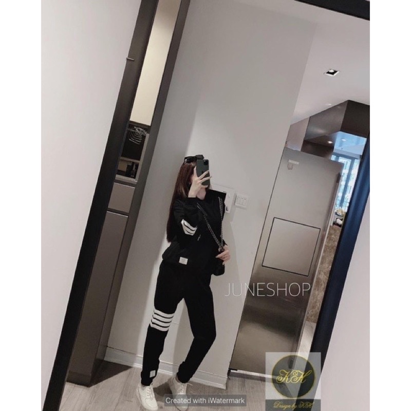Set bộ nỉ da cá mỏng nam nư thorm áo khoác mũ tay sọc mix quần bo ống siêu đẹp L1 lina yy pl ql kimng vcoi