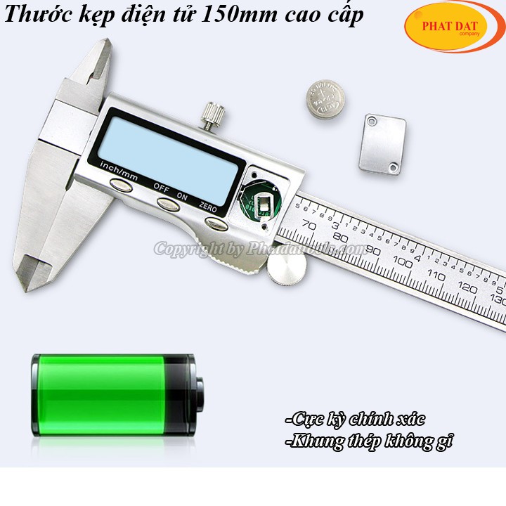 Thước kẹp điện tử 150mm thép không gỉ-Kèm pin sơ cua-Thước cặp