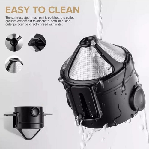 Set 2 bộ lọc cà phê bằng thép không gỉ 304, bộ lọc cà phê hai lớp lọc mịn không cần giấy lọc có tay cầm có thể gập lại
