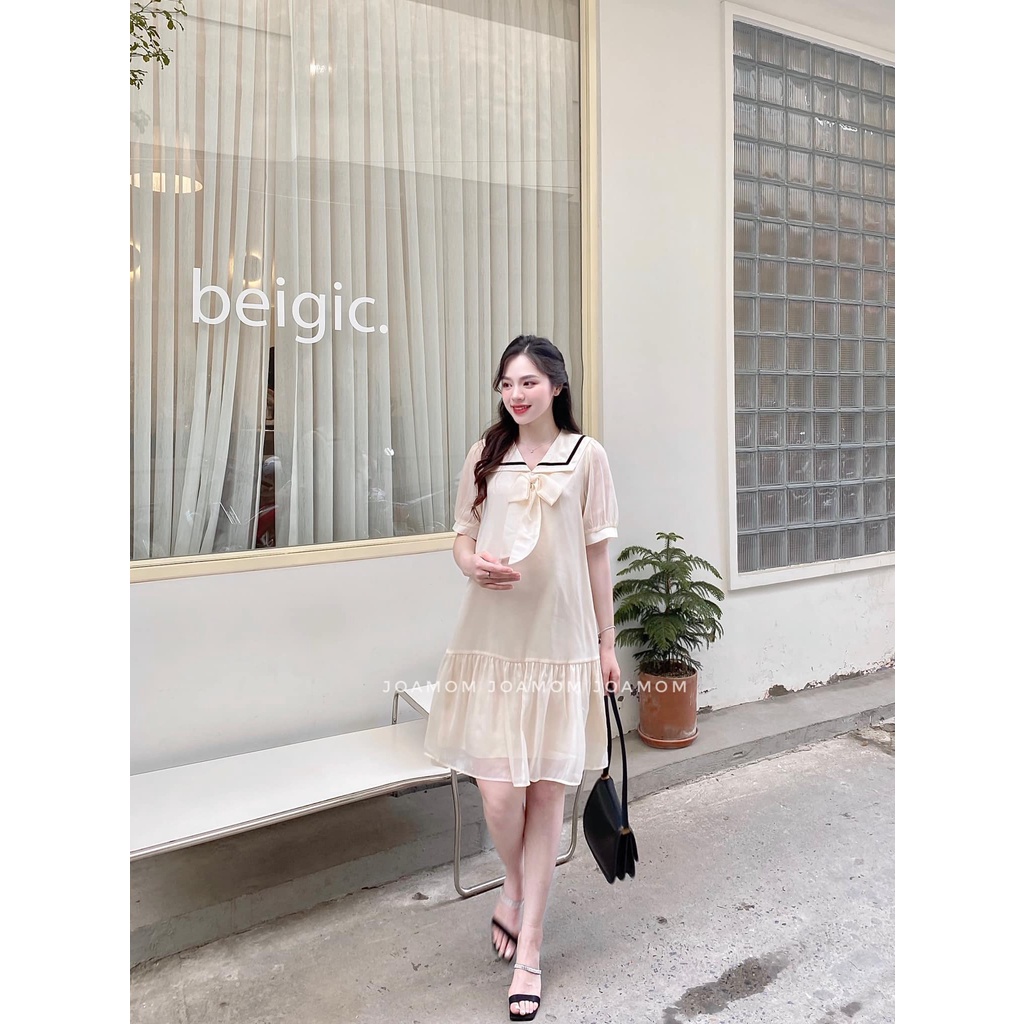 Váy đầm bầu tơ cổ thủy thủ cách điệu điêu cá Joamom V204