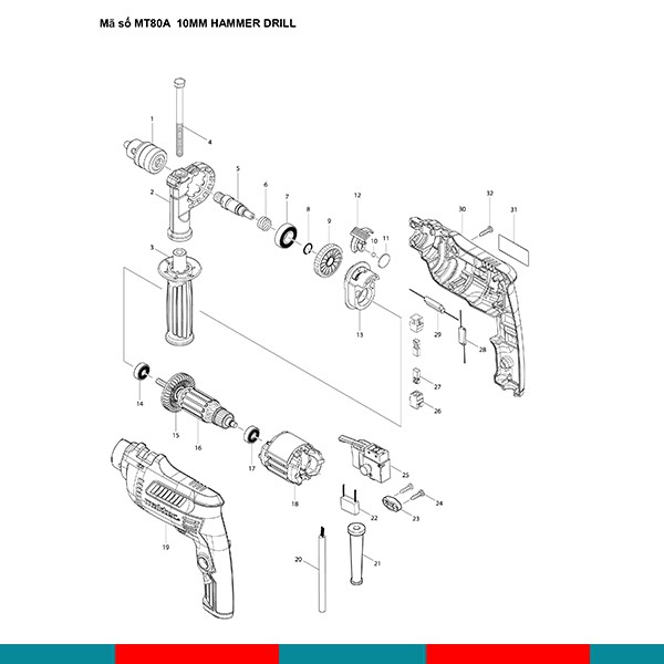 Máy khoan búa Makita - Maktec MT80A (10mm) | Máy khoan Makita chính hãng