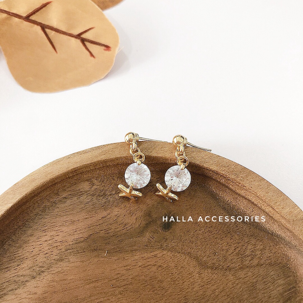 Khuyên tai chuôi bạc S925, phong cách Hàn Quốc sáng đẹp bền màu HALLA