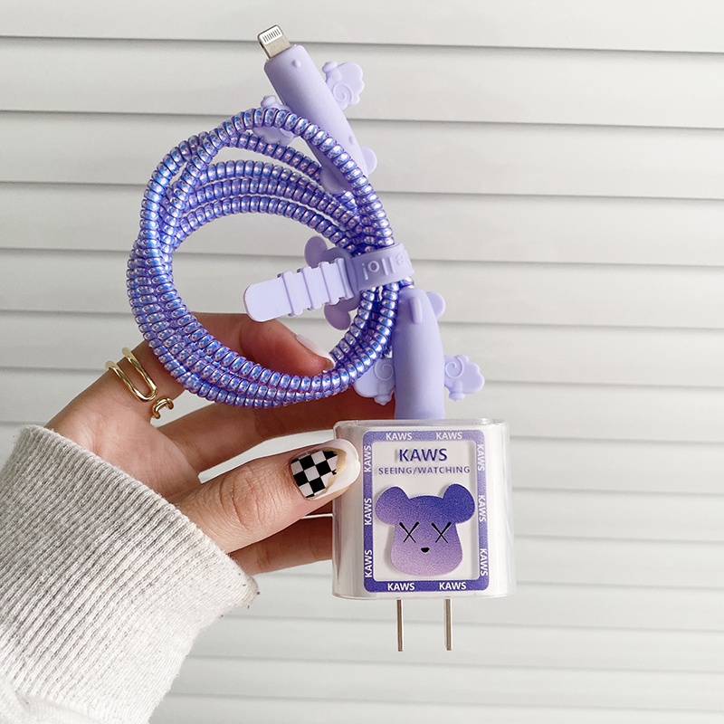 Miếng Dán Bảo Vệ Đầu Dây Cáp Sạc Màu Trong Suốt Hình Nhân Vật Hoạt Hình Dễ Thương