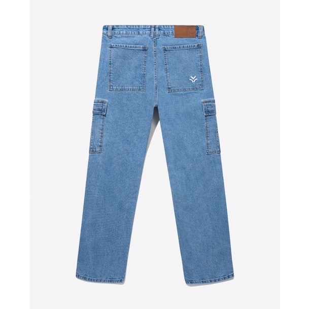 OWL BRAND ® CARGO RELAX JEANS - Quần jeans nam, dài túi hộp ống rộng / Xanh - OWL111021