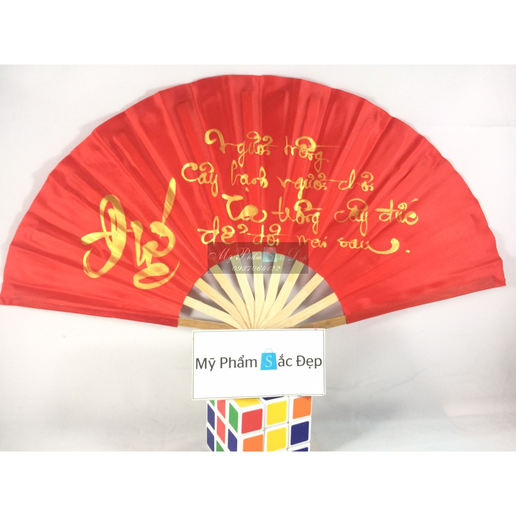 Quạt lụa cầm tay thư pháp loại nhỏ