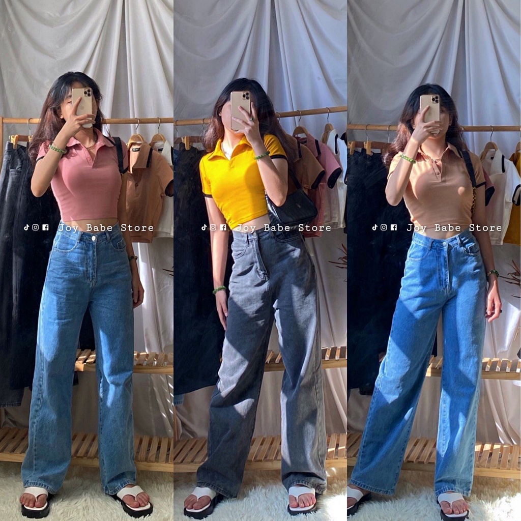 Croptop Polo nữ JOY BABE💛 nút áo tháo rời, thun xịn Forever 21 ôm co giãn 4 chiều💜 cổ bẻ sơ mi trụ trắng đen CRON 12 -4E