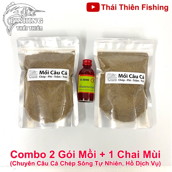 Combo 2 Gói Mồi Câu Cá Chép, 1 Chai Tinh Mùi Thái Lan Dùng Câu Sông Tự Nhiên, Hồ Dịch Vụ