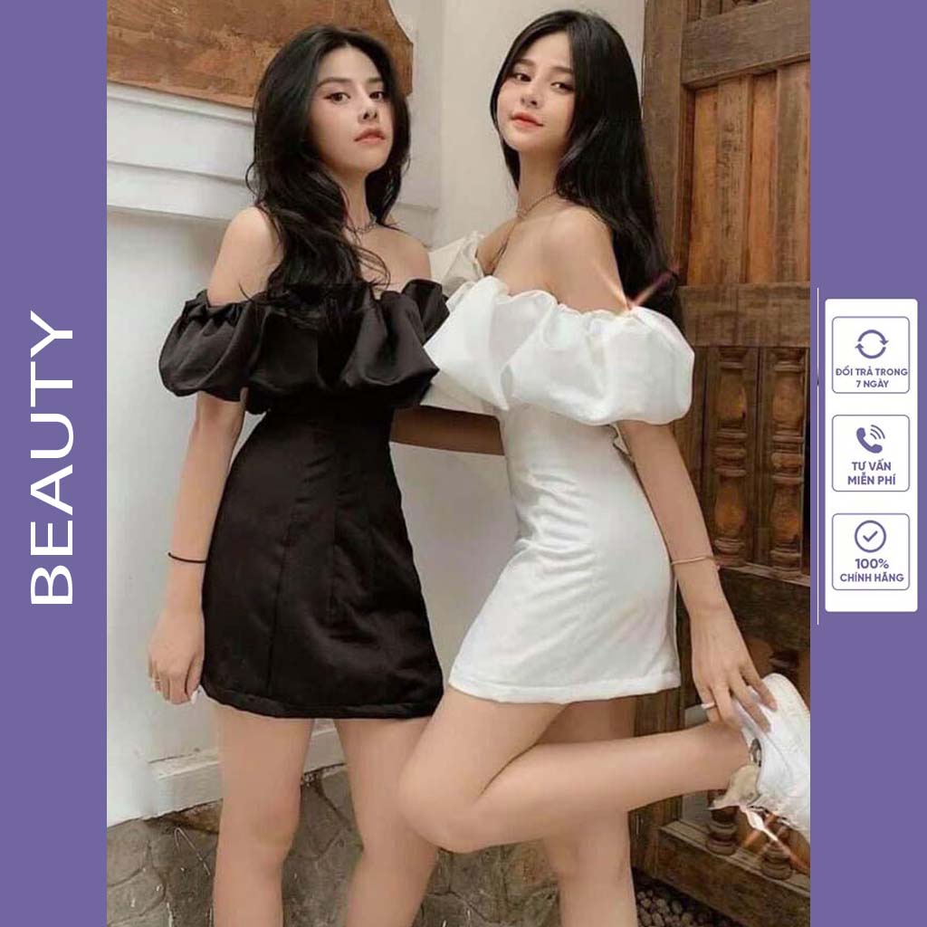 Váy trễ vai bánh bèo áo kiểu váy đầm trắng trễ vai nữ tay bồng dáng dài tiểu thư xinh dễ thương mã 327 BEAUTY - TD10