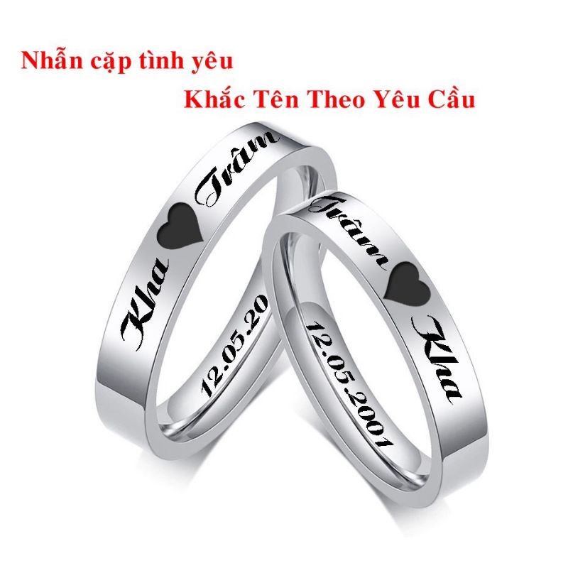 Nhẫn cặp đôi khắc tên theo yêu cầu titan cao cấp không đen không gỉ cho nam và nữ