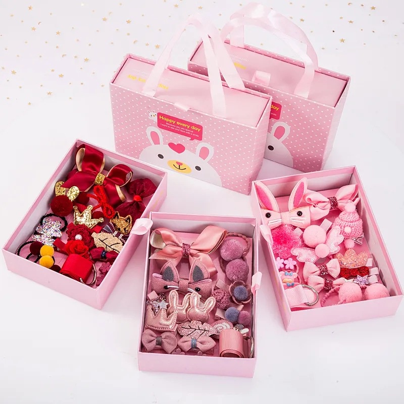 Hộp 18 kẹp góc cho bé gái cute hàn quốc phong cách công chúa, nơ kẹp tóc tiểu thư bé gái