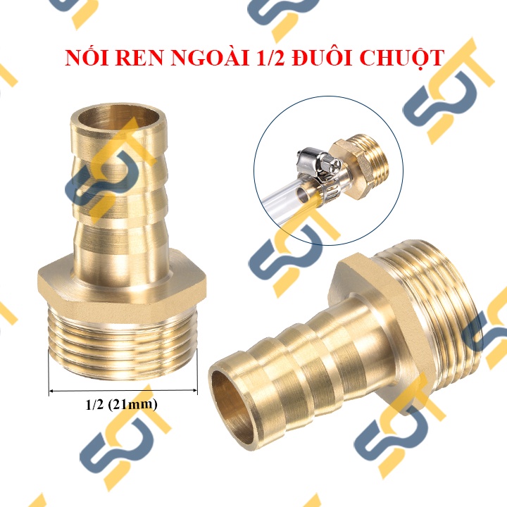 ̣[FREESHIP - 50K] Đầu nối đuôi chuột, búp RN nối ống PU, ren ngoài 1/2 (21) đuôi chuột nối ống mềm đồng thau - GIÁ RẺ