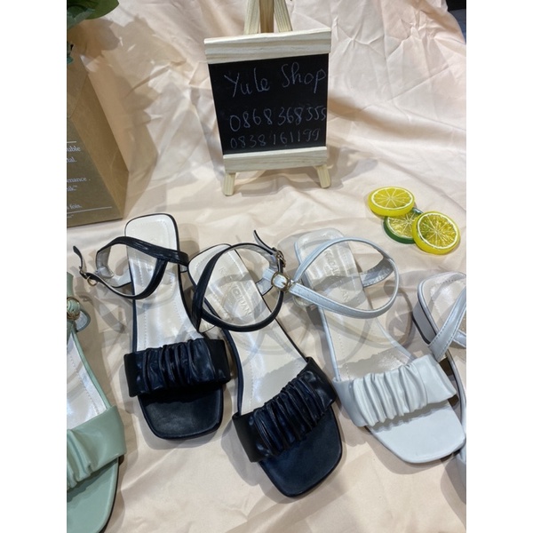 SẴN HÀNG dép Sandal Cao Gót Phối Xếp Ly Xinh Xắn Dành Cho Nữ